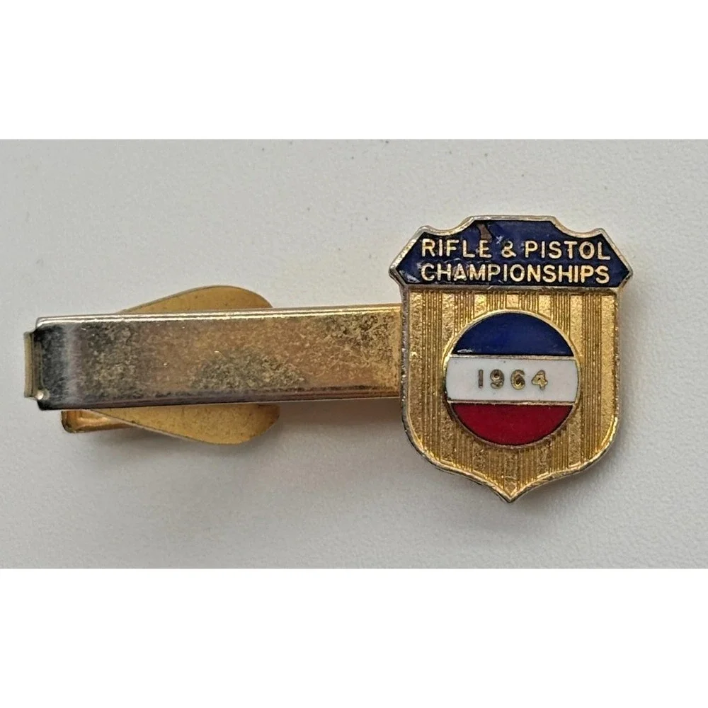 1964 Rifle Pistol Championships Tie Bar Clip Gold‎ Tone Emblem